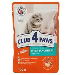 Вологий корм для котів Club 4 Paws Premium макрель у соусі 100 г (B5630401)