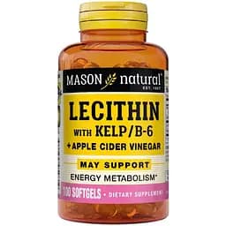 Лецитин з водоростями, вітаміном B6 та яблучним оцтом Mason Natural Lecithin With Kelp/Vitamin B 6 Plus Cider Vinegar 100 гелевих капсул