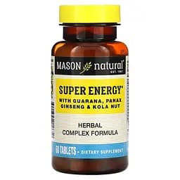 Комплекс екстрактів Mason Natural Super Energy with Guarana, Panax Ginseng & Kola Nut, 60 таблеток для підвищення енергії