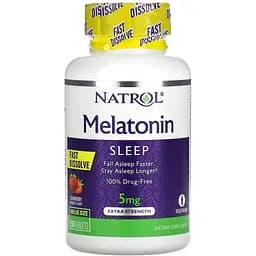 Мелатонін Natrol Fast Dissolve Extra Strength швидкорозчинний зі смаком полуниці 5 мг 150 таблеток (NTL07144)