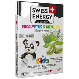 Льодяники від застуди для дітей Swiss Energy Herbal Lozenges 20 альпійських трав, ментол та евкаліпт 12 трав'яних льодяників