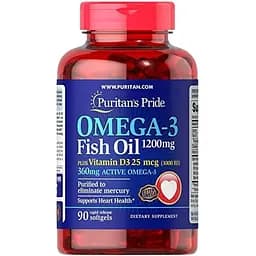 Риб'ячий жир Puritans Pride Omega 3 Fish Oil 1200 mg plus Vitamin D3 1000 IU 90 softgels