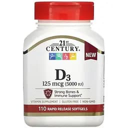 Вітамін D3 21st Century D3 125 mcg 5000 IU 110 капсул