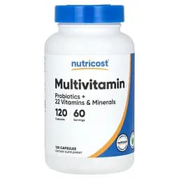 Мультивітаміни з пробіотиками Nutricost Multivitamin, Probiotics + 22 вітаміни та мінерали 120 капсул