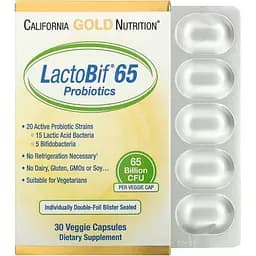 Пробіотики California Gold Nutrition LactoBif 65 Probiotics 30 вегетаріанських капсул