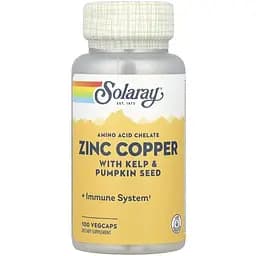 Цинк та Мідь Solaray Zinc Copper, 100 вегакапсул для імунітету та шкіри