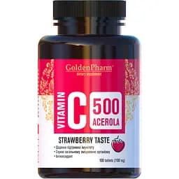 Вітамін С Golden Pharm Acerola 500 мг зі смаком полуниці 100 таблеток