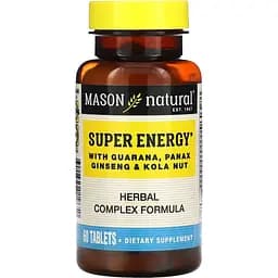 Супер енергія з гуараною, женьшенем та горіхом колу Mason Natural Super Energy with Guarana, Panax Ginseng & Kola Nut 60 таблеток