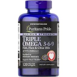 Омега 3-6-9 Puritans Pride Maximum Strenght Triple Omega 3-6-9 Fish Flax and chia Oils 120 softgels