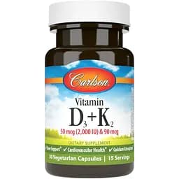 Вітамін D3+K2 Carlson Vitamin D3+K2 2000 МО 90 мкг 30 вегетаріанських капсул