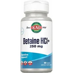 Бетаїну гідрохлорид KAL Betaine HCl Plus 250 мг 100 таблеток
