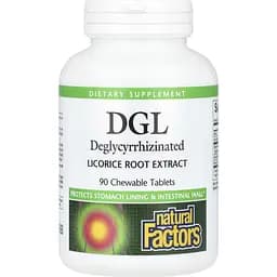 Екстракт кореня солодки дегліцирризінірованний (лакриця) Natural Factors DGL Deglycyrrhizinated Licorice Root Extract 90 жувальних таблеток