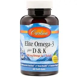 Омега-3 Плюс вітаміни Д3 та К Carlson Elite Omega-3 Plus D & K 60 гелевих капсул