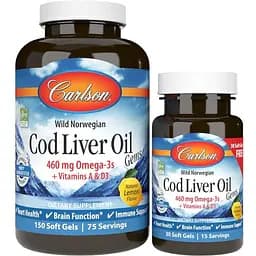 Жирні кислоти Carlson Labs Cod Liver Oil Gems 150+30 капсул