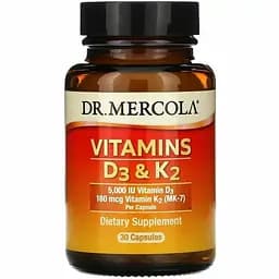 Вітамінний комплекс Dr. Mercola D3 + K2, 5000 МО / 180 мкг 30 капсул