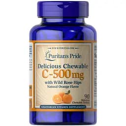 Вітамін С з шипшиною Puritan's Pride Vitamin C смак апельсина 500 мг 90 жувальних таблеток