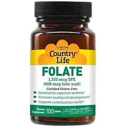 Вітаміни та мінерали Country Life Folic Acid, 100 таблеток