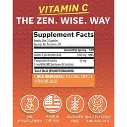 Вітамин C ліпосомальний Zenwise Health 500 мг 60 веганских капсул - мініатюра 2