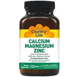 Витамины и минералы Country Life Calcium Magnesium Zinc 250 таблеток