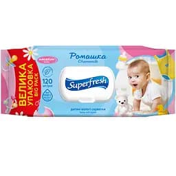 Вологі серветки для дітей та мам Superfresh Chamomile з клапаном 120 шт.