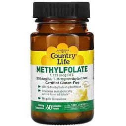 Метилфалат Country Life Methylfolate 800 mcg 60 жевательных таблеток Апельсин