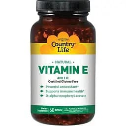 Вітаміни та мінерали Country Life Vitamin E 400 IU Natural, 60 капсул