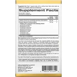 Пробіотики California Gold Nutrition Lactobif 25 Billion Cran-Max смак журавлини 30 вегетаріанських капсул - мініатюра 2