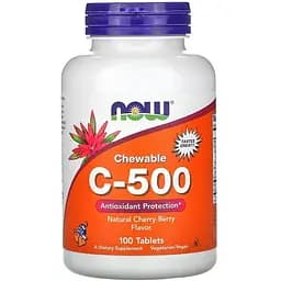 Витамины и минералы Now Vitamin C-500 100 жевательных таблеток вишня