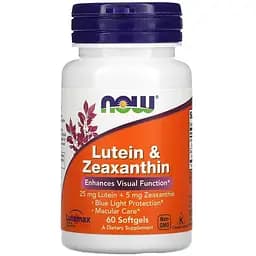Натуральная добавка Now Lutein & Zeaxanthin 60 капсул