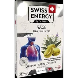 Леденцы от простуды Swiss Energy Herbal Lozenges Blister 20 herbs + Sage 12 травяных леденцов