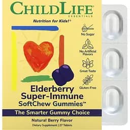 Детские жевательные таблетки ChildLife Essentials Elderberry Super-Immune SoftChew Gummies Natural Berry 27 таблеток 