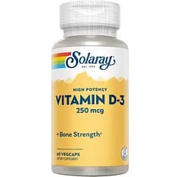 Витамин D3 Solaray 250 мкг 10 000 IU 60 капсул