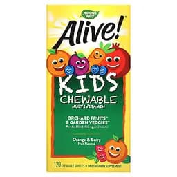 Вітаміни та мінерали Nature's Way Alive! Kids Chewable Multivitamin, 120 жувальних таблеток - Апельсин-ягоди