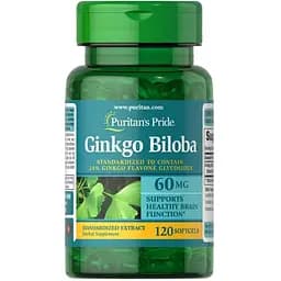 Натуральна добавка Puritan's Pride Ginkgo Biloba 60 mg, 120 капсул