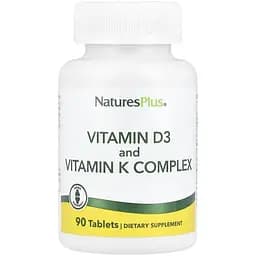 Вітамін D3 і K2 Natures Plus Vit D3 + Vitamin K Complex, 90 таблеток для підтримки кісток