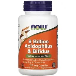 Пробиотики и пребиотики NOW 8 Billion Acidophilus Bifidus 120 вегакапсул