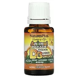 Витамин D3 Nature's Plus Vitamin D3 Liquid Drops Animal Parade для детей со вкусом апельсина 400 МЕ 10 мл капли