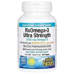 Омега-3 ультра Natural Factors RxOmega-3 Ultra Strength with Vitamin D3, 2150 мг 60 гелевих капсул