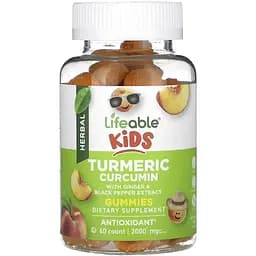 Дієтична добавка Lifeable Kids Turmeric Curcumin with Ginger & Black Pepper Extract 60 жувальних цукерок
