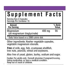 Гліцинат магнію Bluebonnet Nutrition Magnesium Glycinate 400 мг 60 вегетаріанських капсул - мініатюра 2