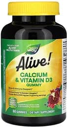 Вітаміни та мінерали Nature's Way Alive! Calcium + Vitamin D3 Gummy, 60 желейок Малиновий лимонад та полуниця