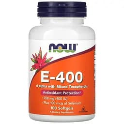 Витамины и минералы NOW Vitamin E-400 Plus Selenium, 100 капсул