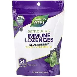 Экстракт черной бузины, витамин С и цинк Nature's Way Sambucus Immune Lozenges, 24 леденца для поддержки иммунной системы - Перечная мята