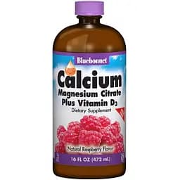 Кальцій + Цитрат Магнію + Вітамін D3 Bluebonnet Nutrition зі смаком малини 472 мл