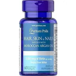 Вітаміни та мінерали Puritan's Pride Hair Skin and Nails infused with Moroccan Argan Oil, 60 таблеток