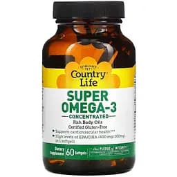 Жирні кислоти Country Life Super Omega-3, 60 капсул