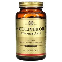 Жирные кислоты Solgar Cod Liver Oil Vitamin A D 250 капсул