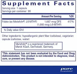 Фолат Pure Encapsulations Folate 1000 мг 90 капсул - мініатюра 2