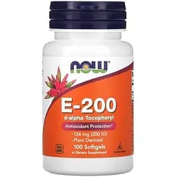 Витамины и минералы Now Vitamin E-200 D-Alpha Tocopheryl 100 капсул