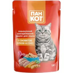 Вологий корм для котів Пан Кот з соковитою куркою в соусі 100 г